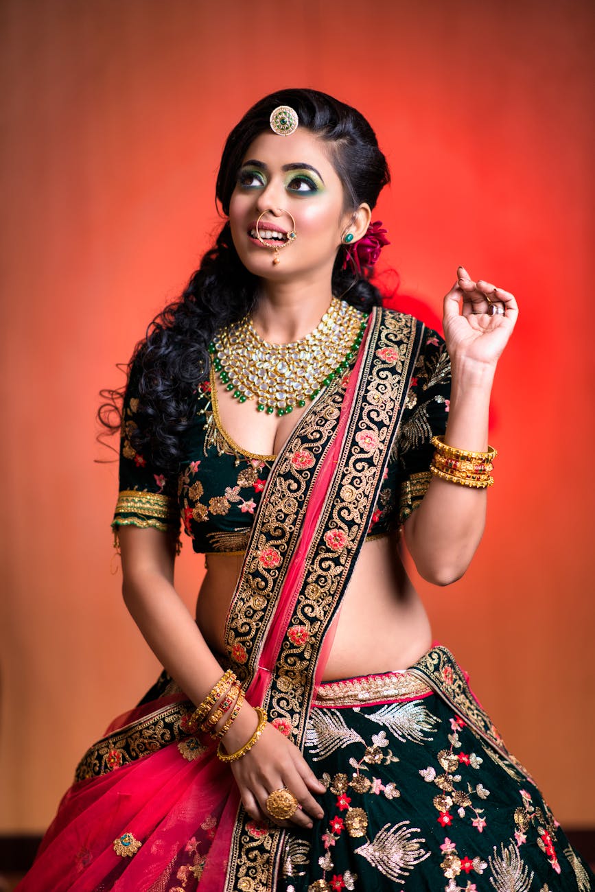 woman wearing indian jewelry and clothing